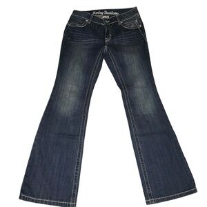 NWOT Harley-Davidson Women’s Denim Jeans SZ 6 Blue Rhinestones Silver Thread Emb